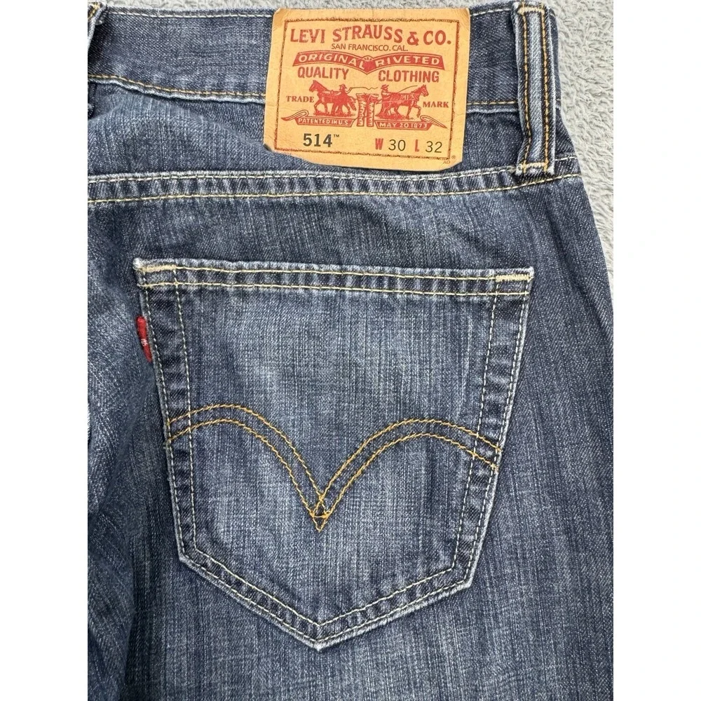 Levis‎ 514 Jeans Men 30x32 Blue Slim Straight Distressed Whisker Denim